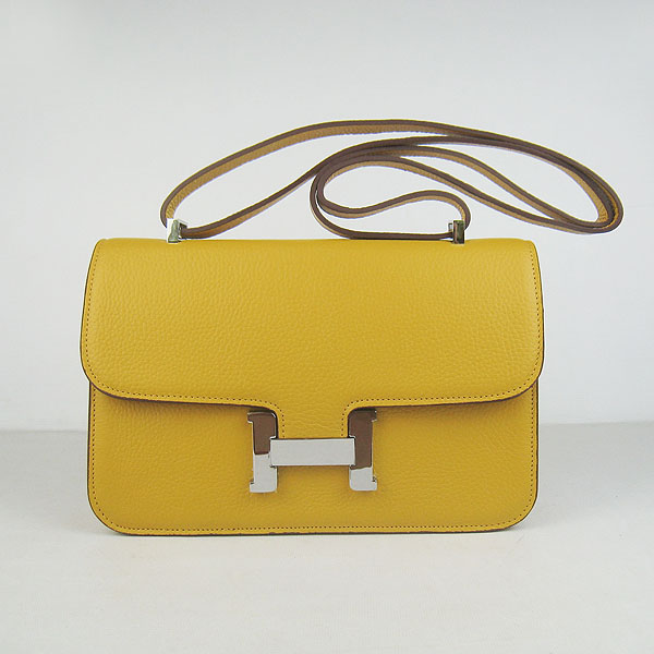 H020 Hermes Costanza Togo pelle singola Borsa Giallo Argento duro